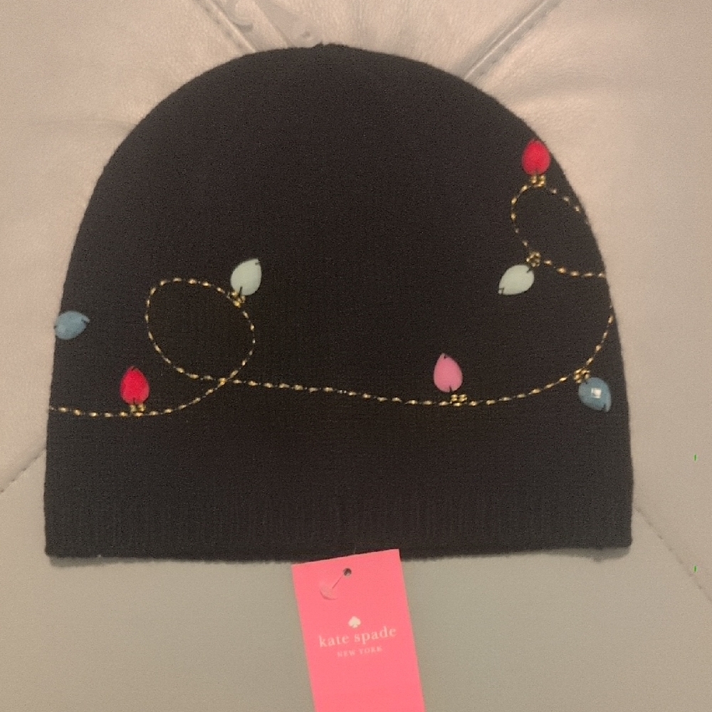 Kate Spade Black Beanie with Colorful Accents